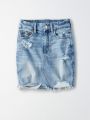 חצאית ג'ינס מיני בסיומת פרומהחצאית ג'ינס מיני בסיומת פרומה של AMERICAN EAGLE image №4
