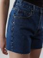  ג'ינס קצר בעיטור ניטים של TERMINAL X QUESTION MARK