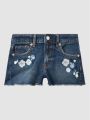  ג'ינס קצר עם רקמת פרחים / בנות של GAP