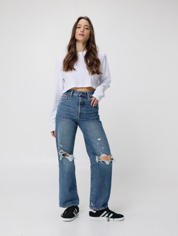 ג'ינס גבוה עם קרעים מדגם Ribcage של LEVIS
