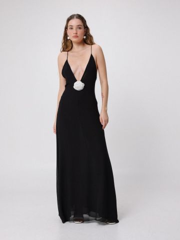 שמלת מקסי שיפון עם עיטור פרח של TERMINAL X