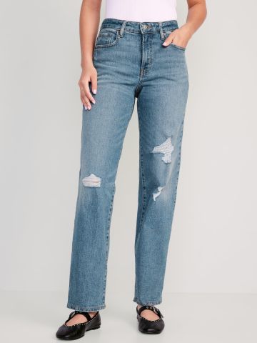 ג'ינס בגזרה ישרה עם קרעים של undefined