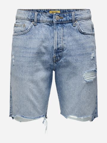 מכנסי ג'ינס קצרים עם קרעים של ONLY & SONS