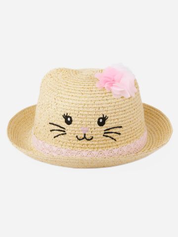 כובע קש בדוגמת חתול / בייבי בנות של THE CHILDREN'S PLACE 