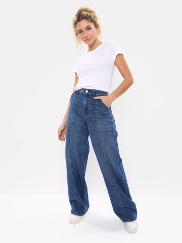 מכנסי ג'ינס גבוהים בגזרה רחבה של AMERICAN EAGLE