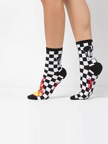 גרביים גבוהים בהדפס משבצות ומיקי מאוס Vans X Disney / נשים