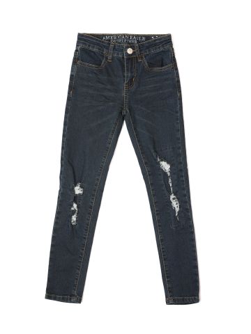 ג'ינס סקיני סטרצ' בשטיפה כהה עם קרעים / בנות