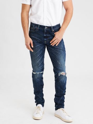 ג'ינס סלים בגזרה ישרה עם קרעים Slim
