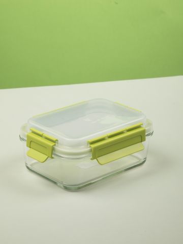 קופסת אחסון מזון מלבנית מזכוכית ופלסטיק