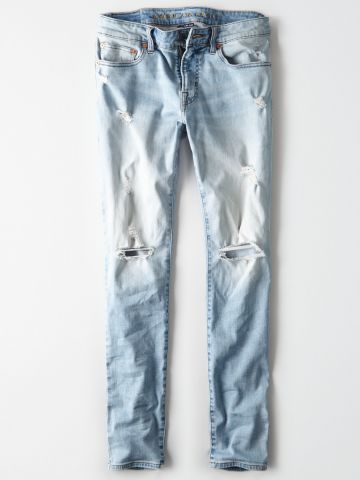ג'ינס סקיני בשטיפה בהירה עם קרעים Skinny / גברים
