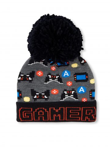 כובע גרב בהדפס Gamer עם פונפון גדול / בנים