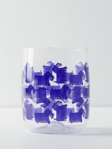 כוס זכוכית לשתייה בהדפס כלבי טרייר