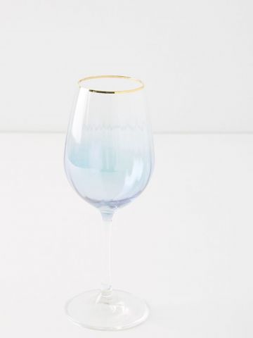 כוס יין גבוהה מקריסטל צבעוני עם שפה מוזהבת