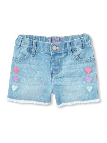 מכנסי ג'ינס קצרים עם רקמת לבבות / בייבי בנות