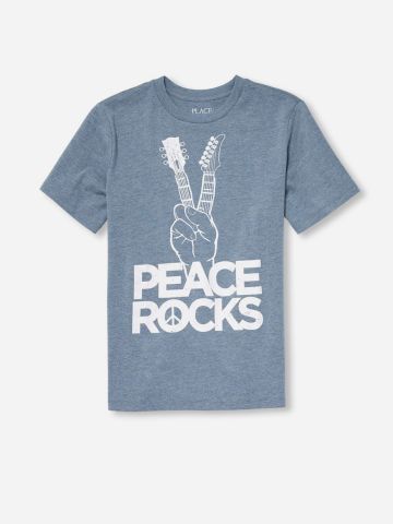 טי שירט עם הדפס Peace Rocks / בנים