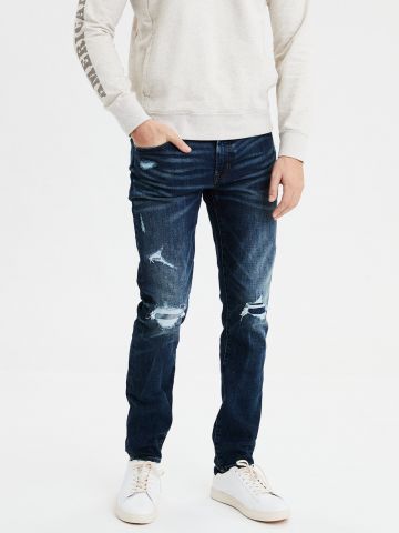 ג'ינס סלים בשטיפה כהה עם קרעים Slim