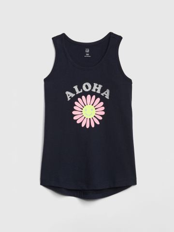 גופיית רייסר עם הדפס גליטר Aloha / בנות