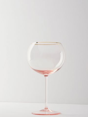 כוס יין מקריסטל צבעוני עם שפה מוזהבת