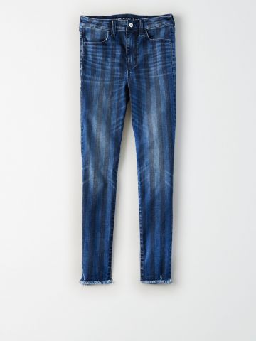ג'ינס קרופ פסים בגזרה גבוהה high-waisted jegging