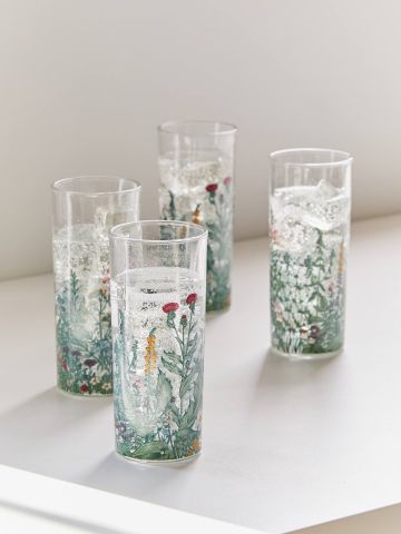 מארז 4 כוסות זכוכית עם הדפס פרחים UO