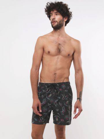 מכנסי בגד ים לוגו בהדפס איורי קיץ