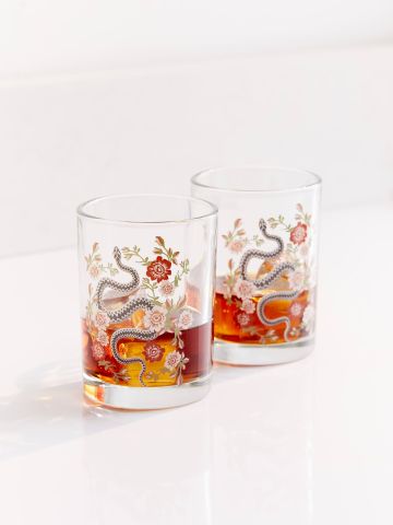 מארז 2 כוסות זכוכית עם הדפס פרחים ונחשים UO