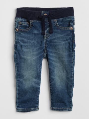 מכנסי ג'ינס בשטיפה כהה עם גומי / N.B-24M