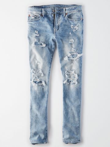 ג'ינס סקיני ארוך אסיד עם קרעים / גברים