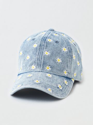 כובע ג'ינס מצחייה עם פרחים / נשים