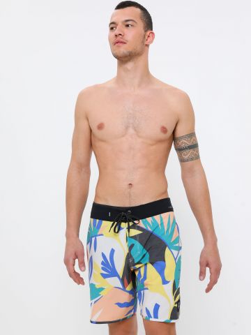 מכנסי בגד ים בהדפס עלים צבעוניים