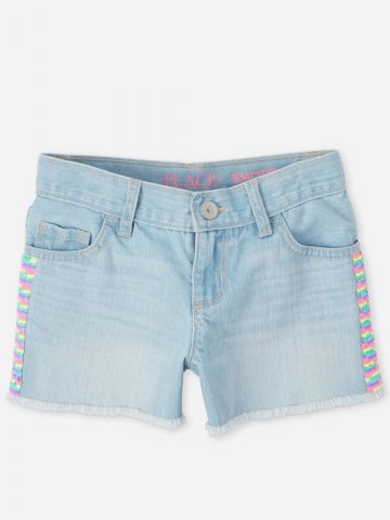 מכנסי ג'ינס קצרים עם עיטורי פייטים / בנות
