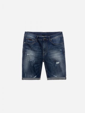 ג'ינס קצר עם עיטורי קרעים / גברים