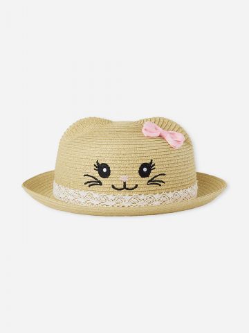 כובע קש בדוגמת חתול