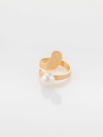 טבעת מלודי זהב עם פנינה