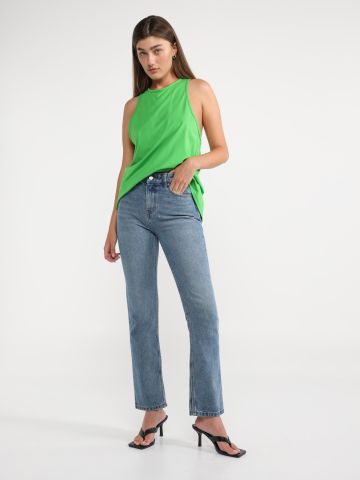 מכנסי ג'ינס ארוכים בגזרה ישרה עם שסעים של TERMINAL X