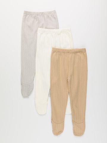 מארז 3 מכנסי בייבי עם רגלית מבד פויינטל / בייבי בנות 0M-2Y של TERMINAL X KIDS
