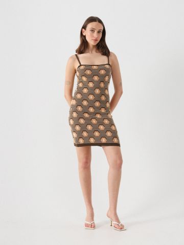 שמלת מיני סרוגה בהדפס מעוינים של undefined