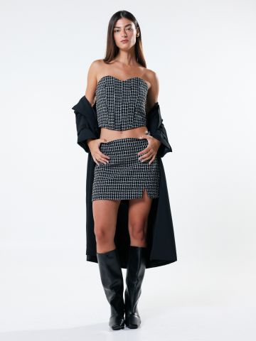 חצאית מיני טוויד עם שסע של TERMINAL X