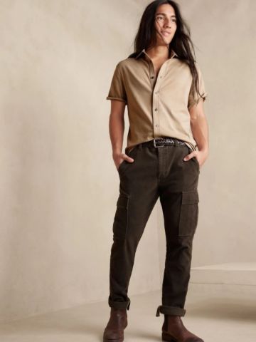 חולצה מכופתרת קצרה Luxury Touch של BANANA REPUBLIC