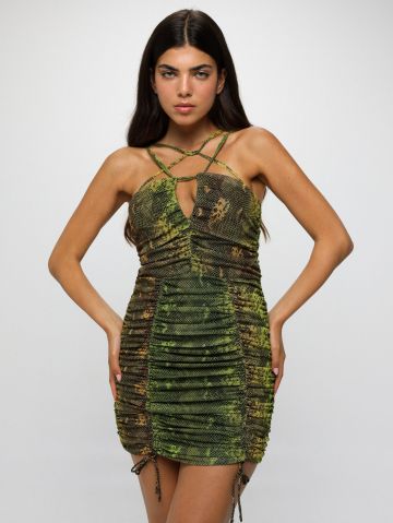 שמלת מיני בהדפס מנוחש עם כיווצים של ALL SAINTS