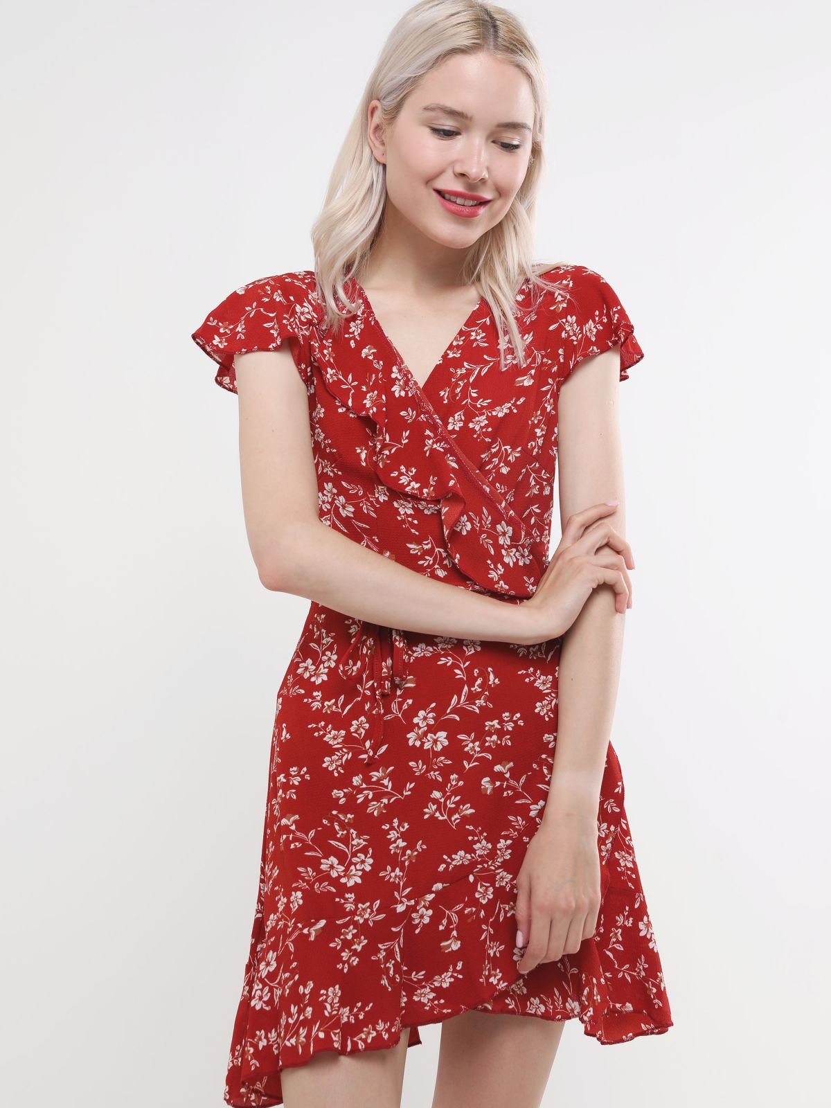  שמלת מעטפת מיני בהדפס פרחים של YANGA