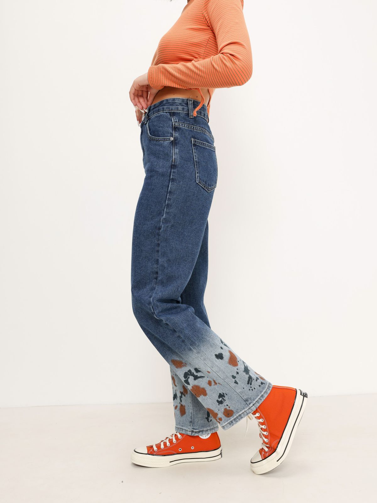  ג'ינס באגי עם סיומת צבעונית של QUESTION MARK