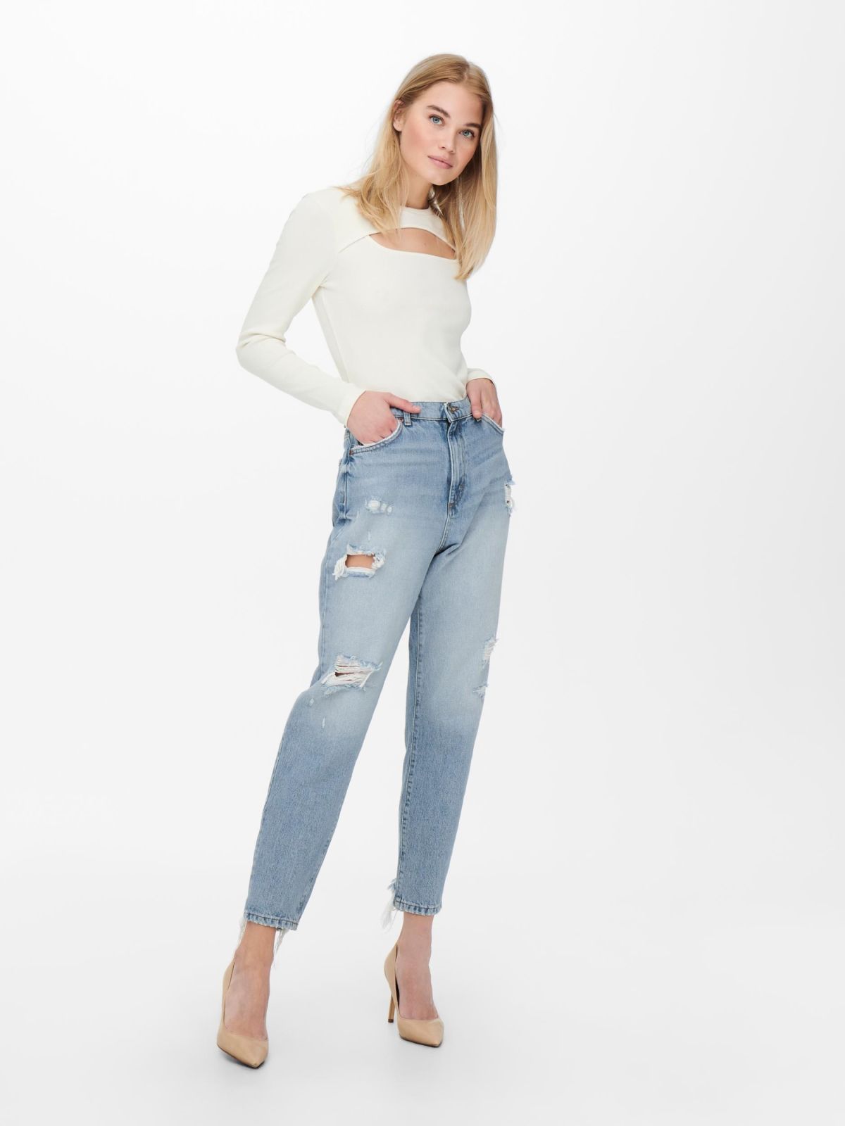  ג'ינס ווש עם קרעים של ONLY