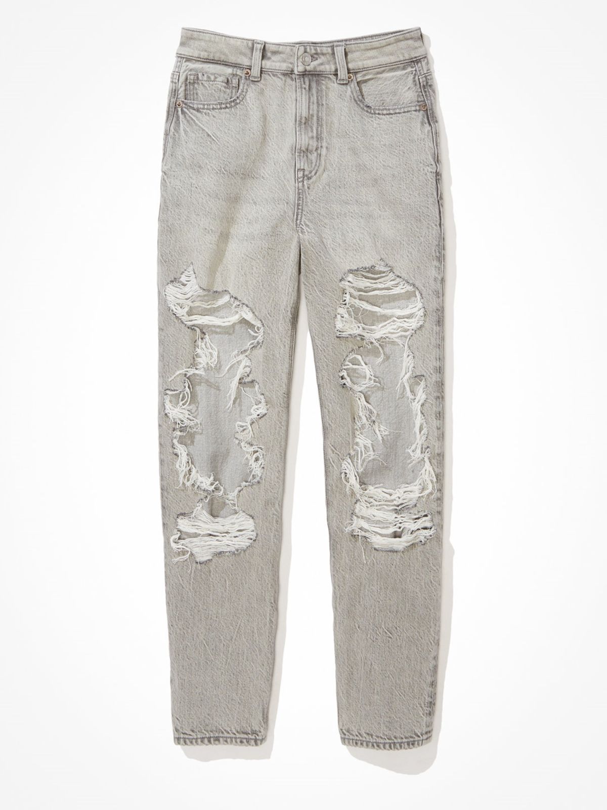  מכנסי ג'ינס ישרים בגזרת MOM עם קרעים של AMERICAN EAGLE