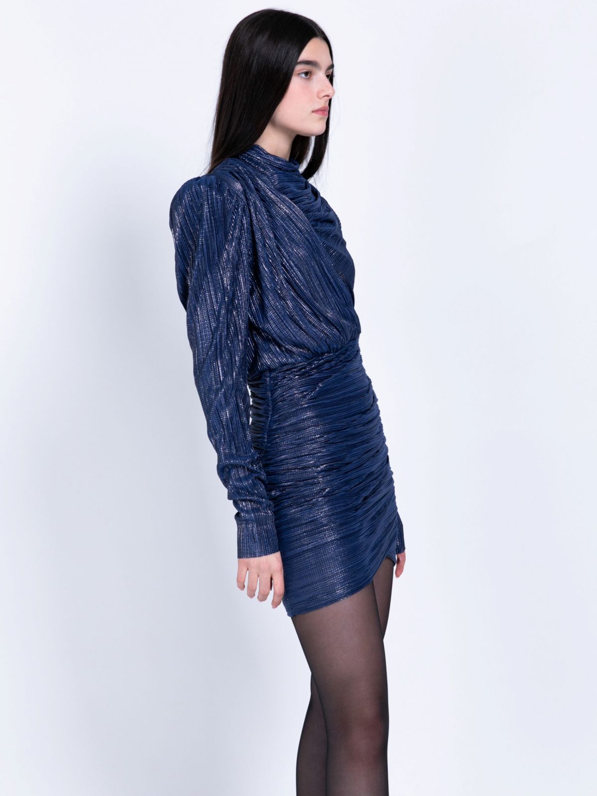  שמלת מיני מטאלית בסגנון מעטפת אסימטרית של SABINA MUSAYEV