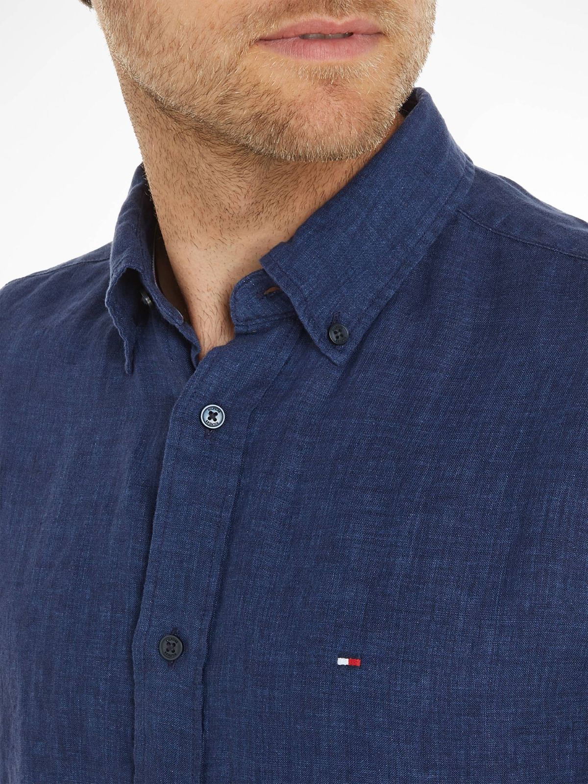  חולצת פשתן מכופרת עם לוגו של TOMMY HILFIGER