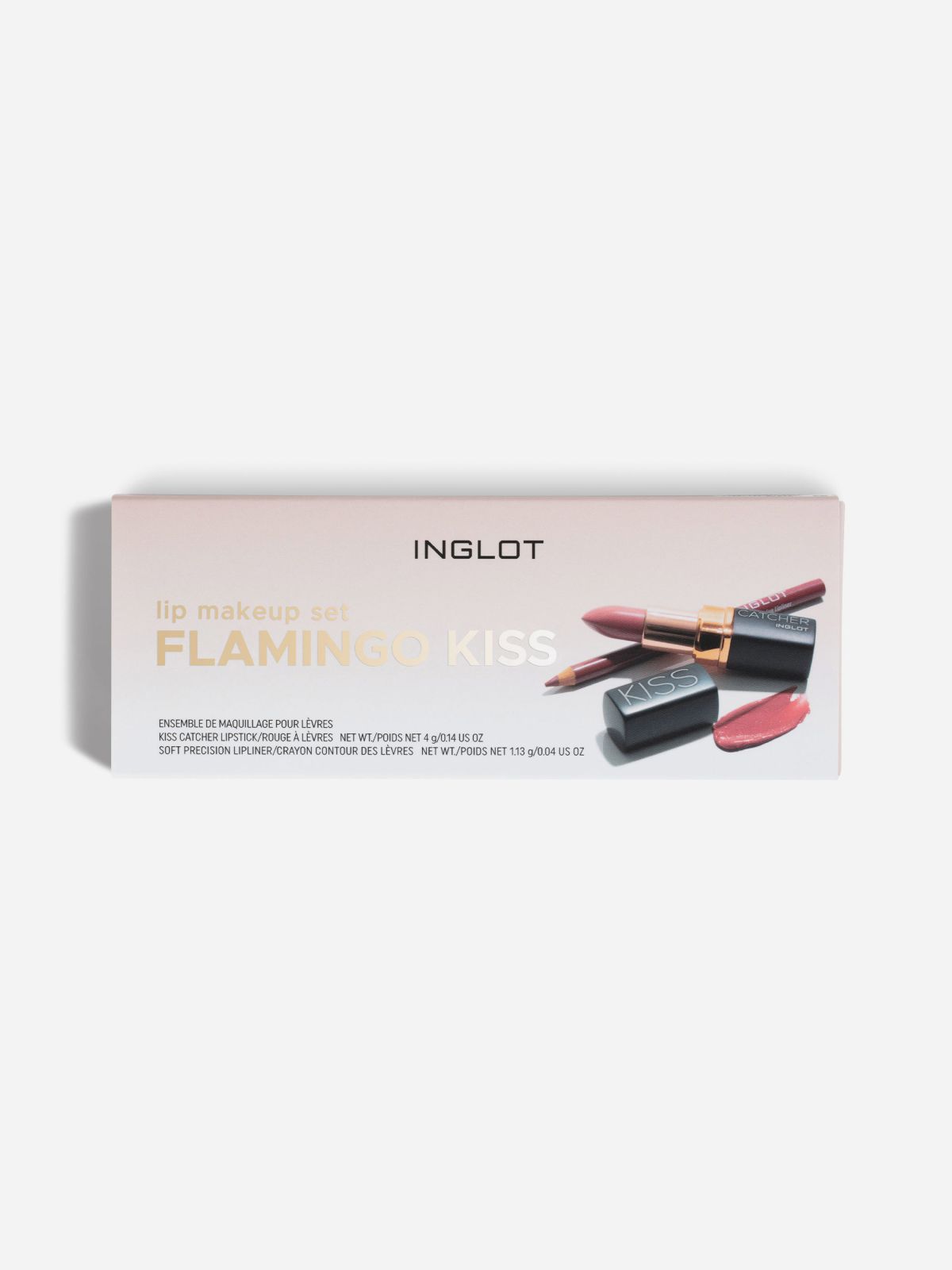  Inglot Lip Makeup Set Flamingo Kissסט שפתון עשיר בלחות ועפרון שפתיים במרקם קרמי של INGLOT