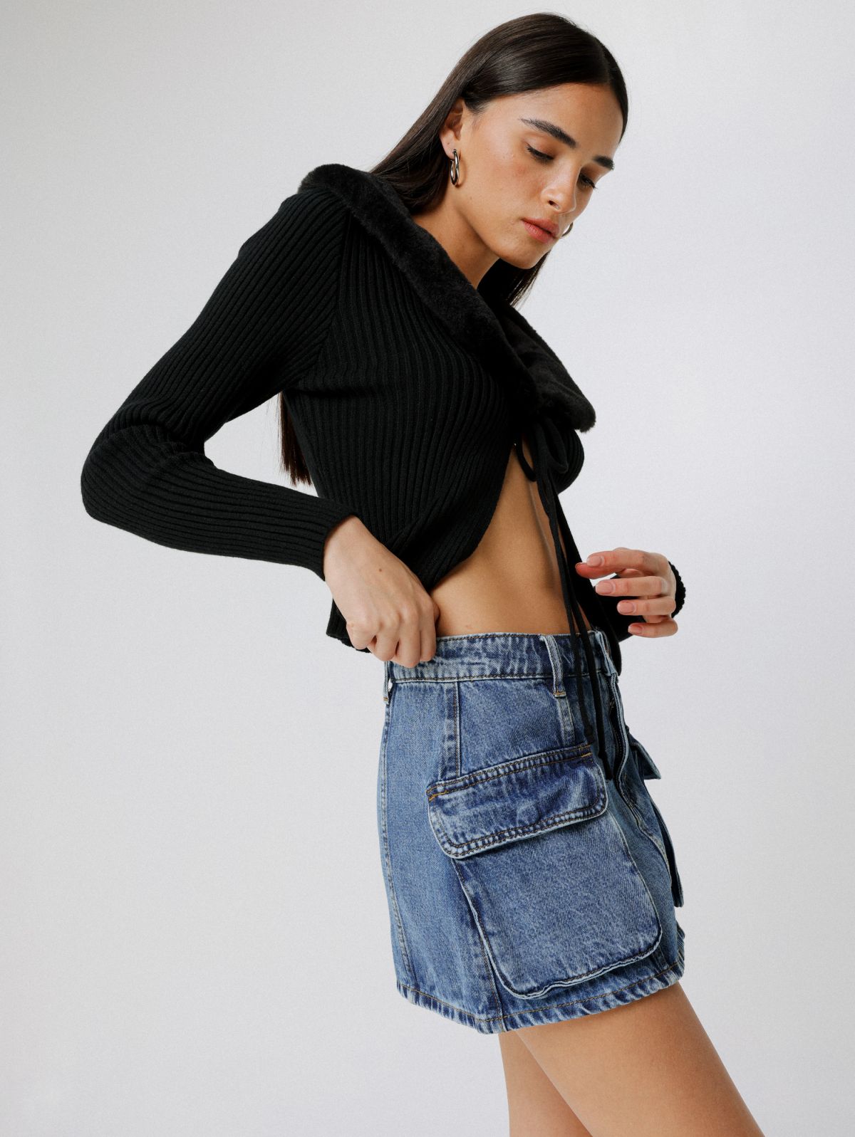  חצאית מיני ג'ינס קרגו של TERMINAL X